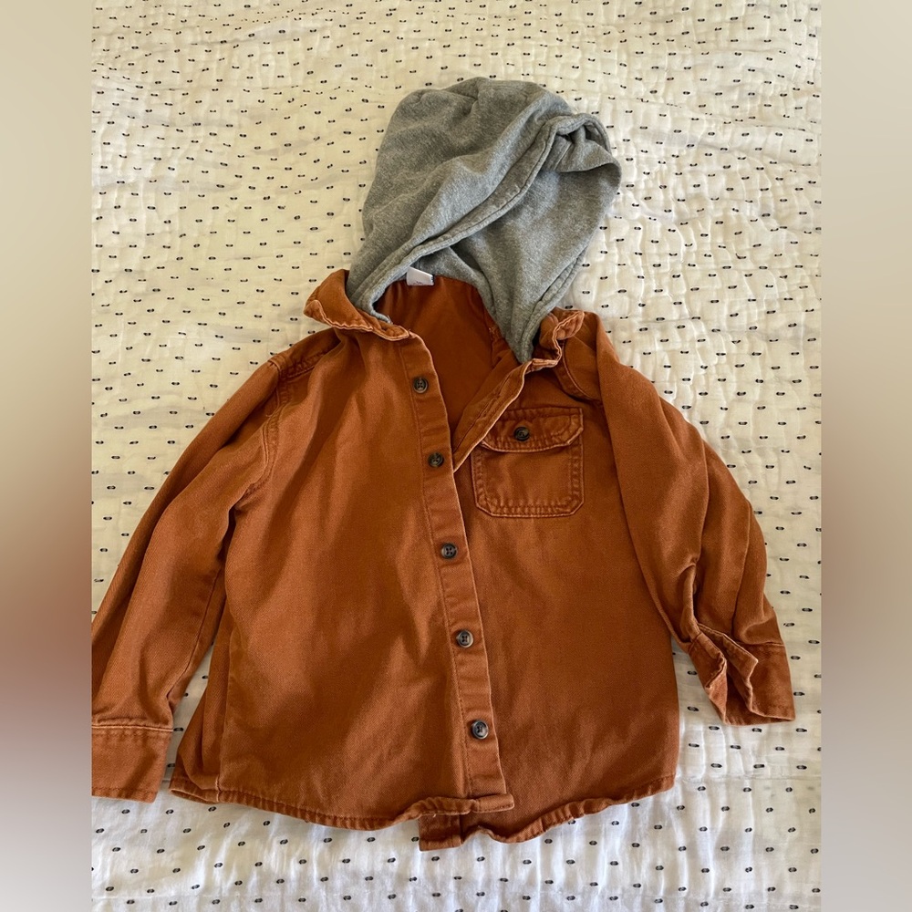 Old Navy Brown and Gray Jean Jacket with Hood
